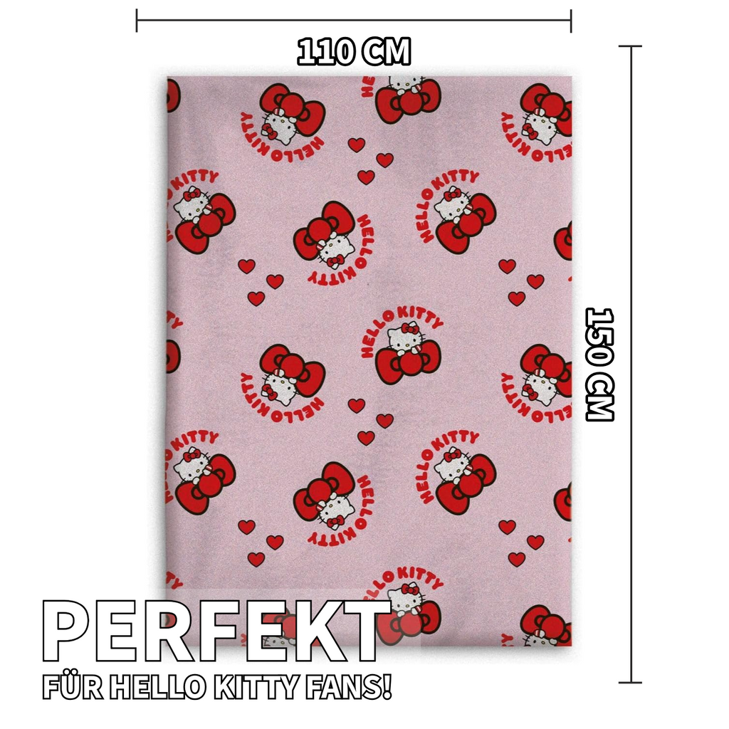 Hello Kitty Wohndecke Flauschdecke Kuscheldecke 110 x 150 cm mit Maßangaben