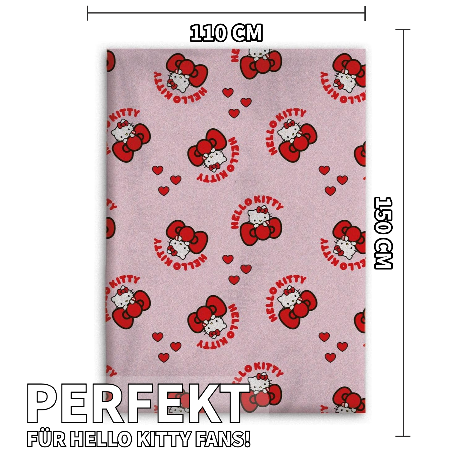 Hello Kitty Wohndecke Flauschdecke Kuscheldecke 110 x 150 cm mit Maßangaben