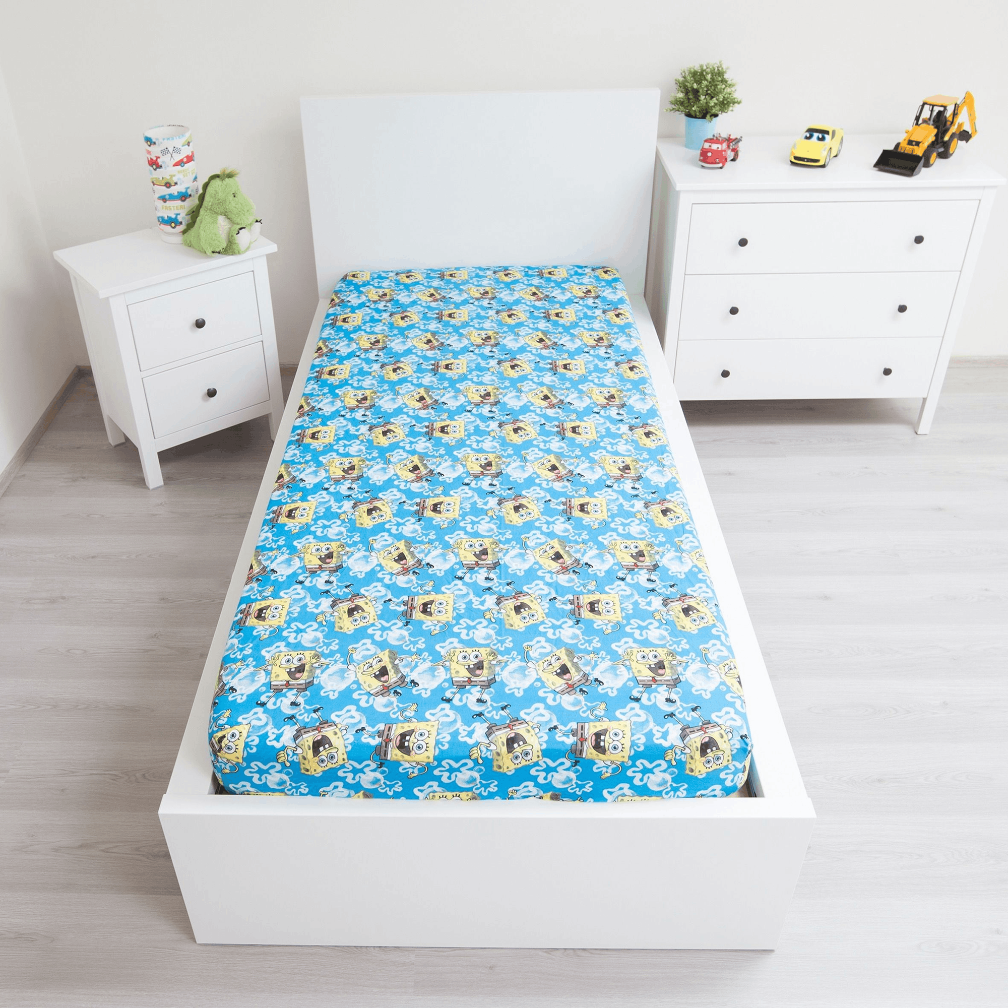 SpongeBob Spannbetttuch Spannbettlaken Bettlaken 90 X 200 cm Baumwolle aufgezogen auf einer Matratze