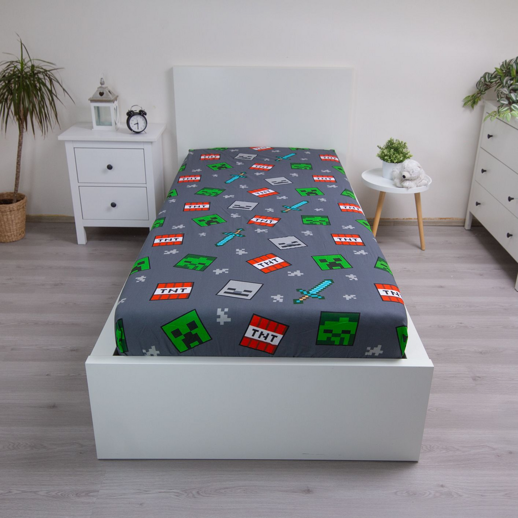 Minecraft Spannbetttuch Spannbettlaken Bettlaken 90 X 200 cm Baumwolle aufgezogen auf einer Matratze