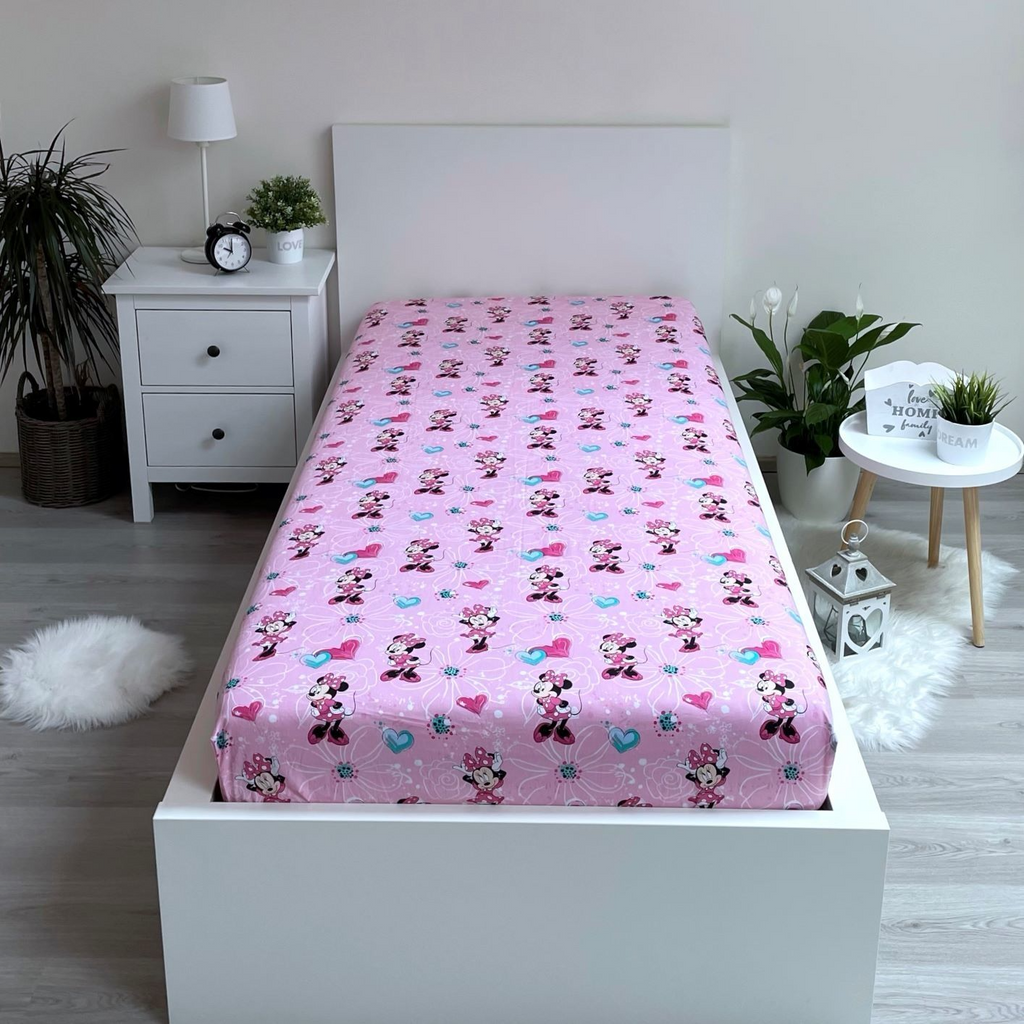 Minnie Mouse Spannbetttuch Spannbettlaken Bettlaken 90 X 200 cm aufgezogen auf einer Matratze