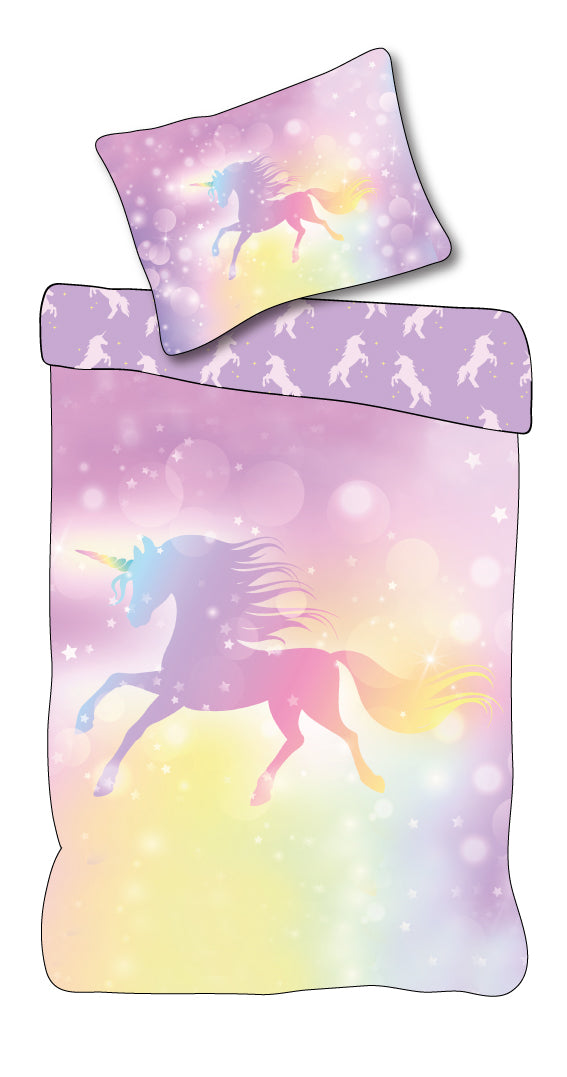 Einhorn Regenbogen Bettwäsche Set 2 tlg 135 x 200 cm 100% Baumwolle Motiv