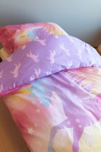 Einhorn Regenbogen Bettwäsche Set 2 tlg 135 x 200 cm 100% Baumwolle Bettbezug Vorderseite und Rückseite mit Kopfkissen