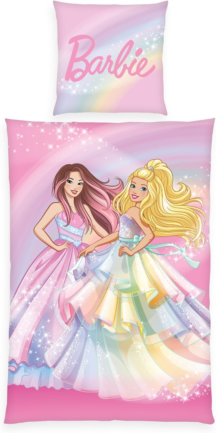 Barbie Regenbogen Bettwäsche Set 2 tlg 135 x 200 cm 100% Baumwolle Vorderseite
