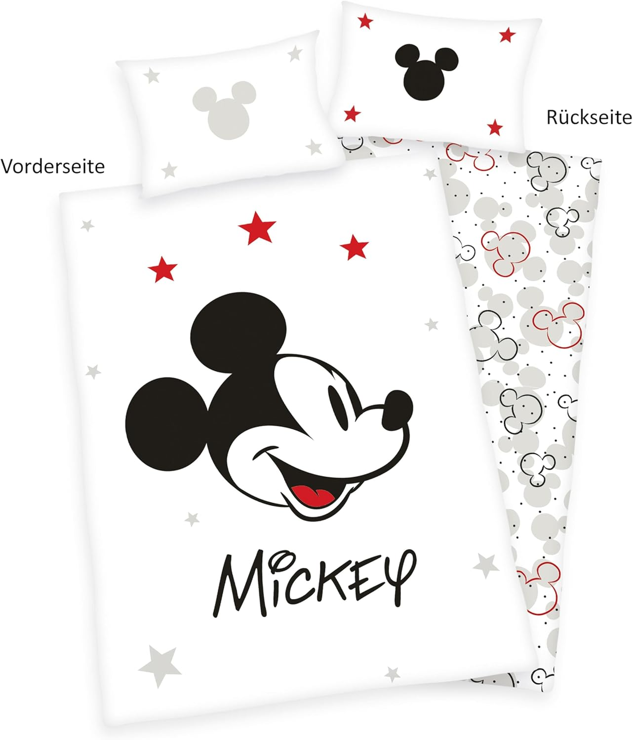 Disney Mickey Mouse Baby Bettwäsche 100 x 135 cm 100% Baumwolle Vorderseite und Rückseite vom Motiv