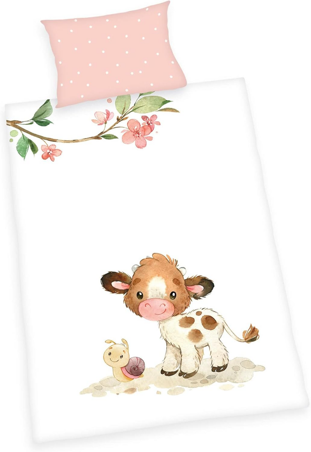 Herding Süßes Kälbchen Baby Bettwäsche 100 x 135 cm Baumwolle Flanell Vorderseite vom Motiv