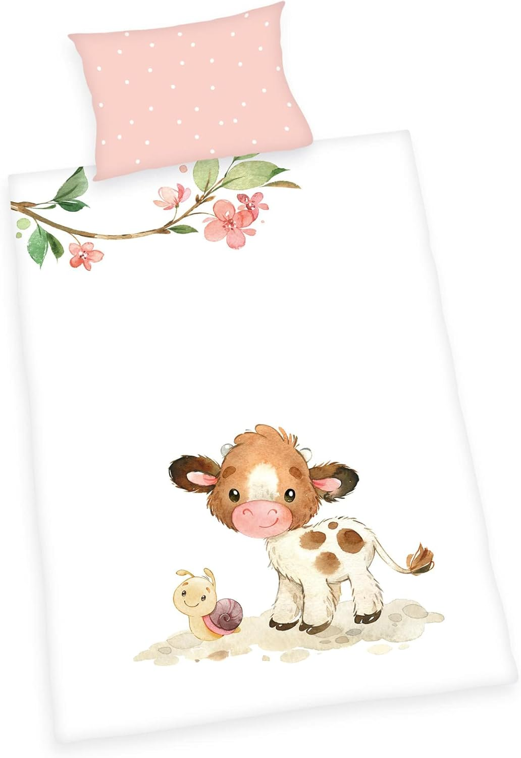 Herding Süßes Kälbchen Baby Bettwäsche 100 x 135 cm Baumwolle Flanell Vorderseite vom Motiv