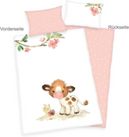 Herding Süßes Kälbchen Baby Bettwäsche 100 x 135 cm Baumwolle Flanell Vorderseite und Rückseite vom Motiv