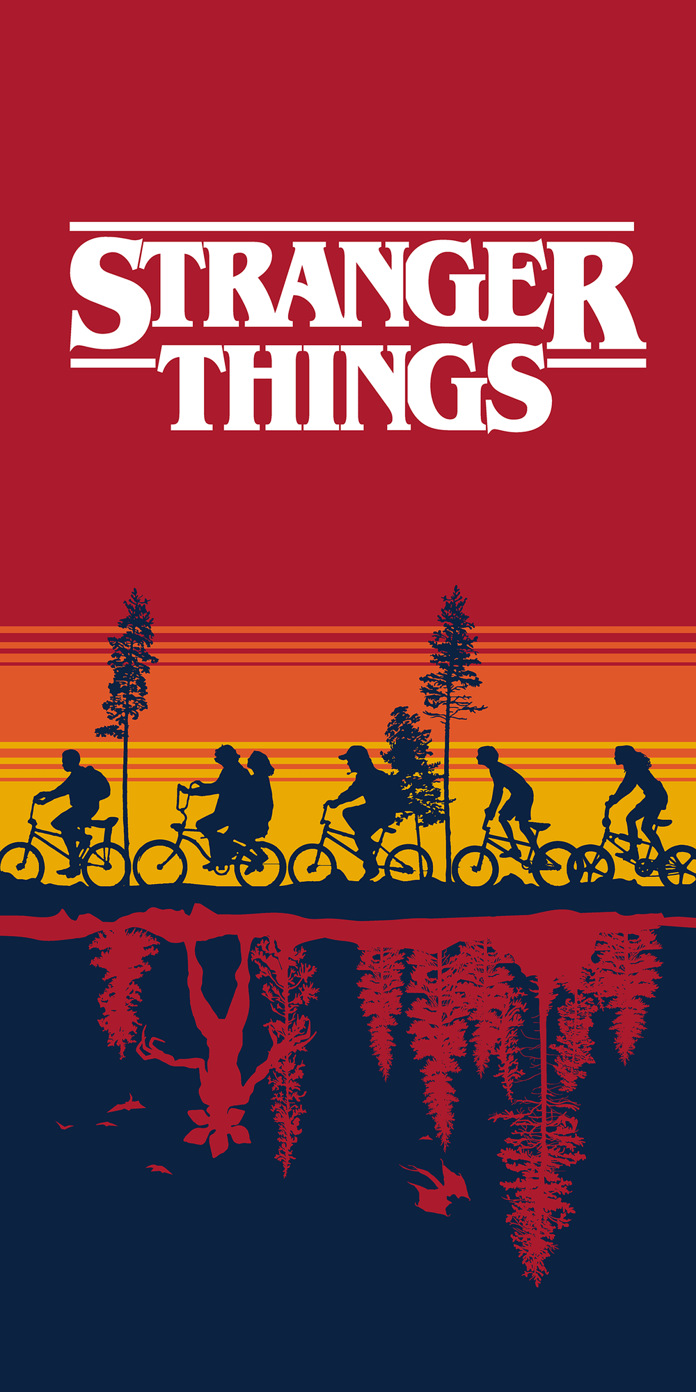 Frontalansicht des Stranger Things Badetuchs. Das Design präsentiert das minimalistische, weiße Originallogo der Serie auf einem dunkelgrau strukturierten Untergrund.