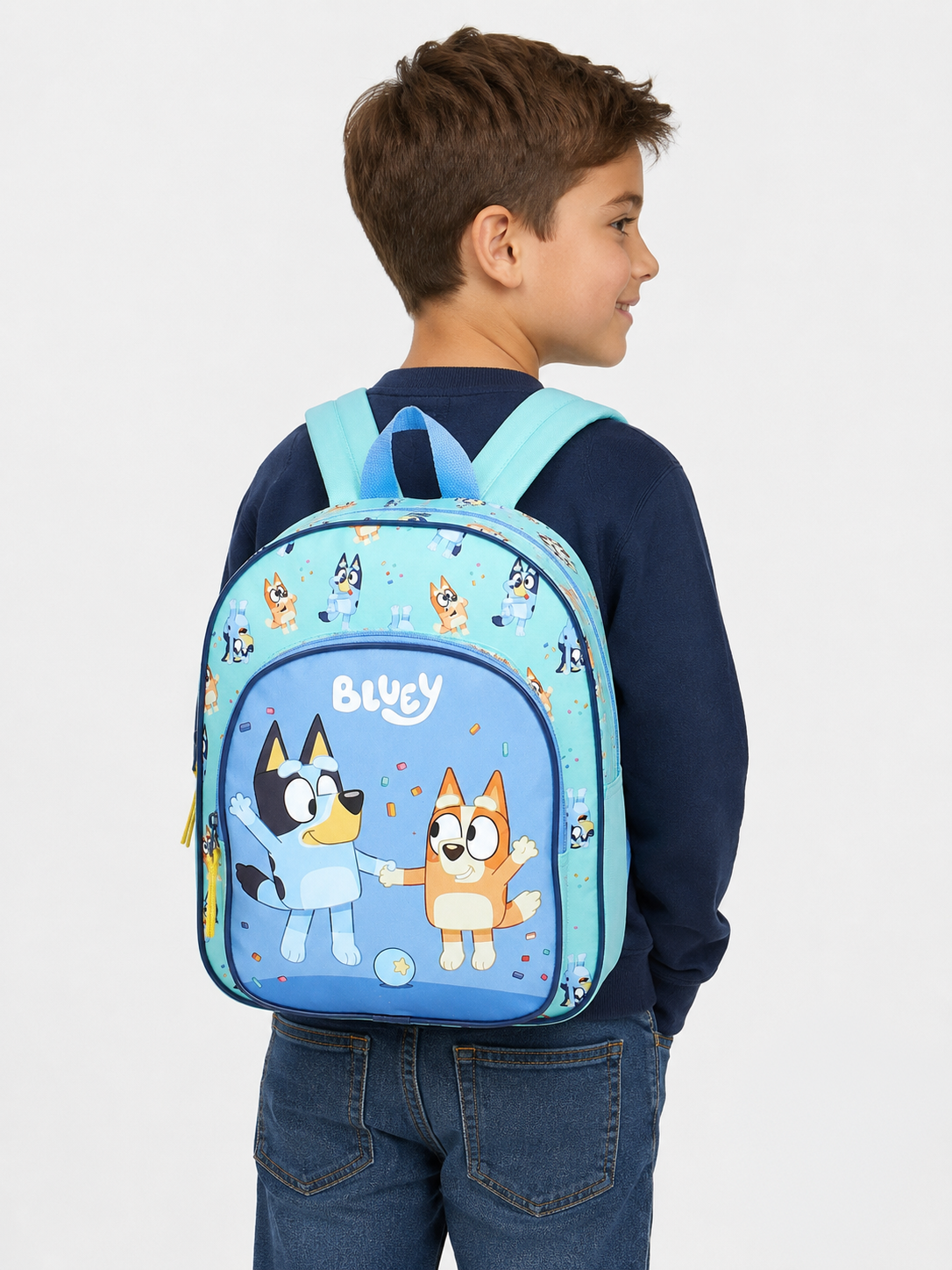 Bluey Rucksack für Kinder Best Friends Fun verstellbare Träger auf dem Rücken eines Jungen