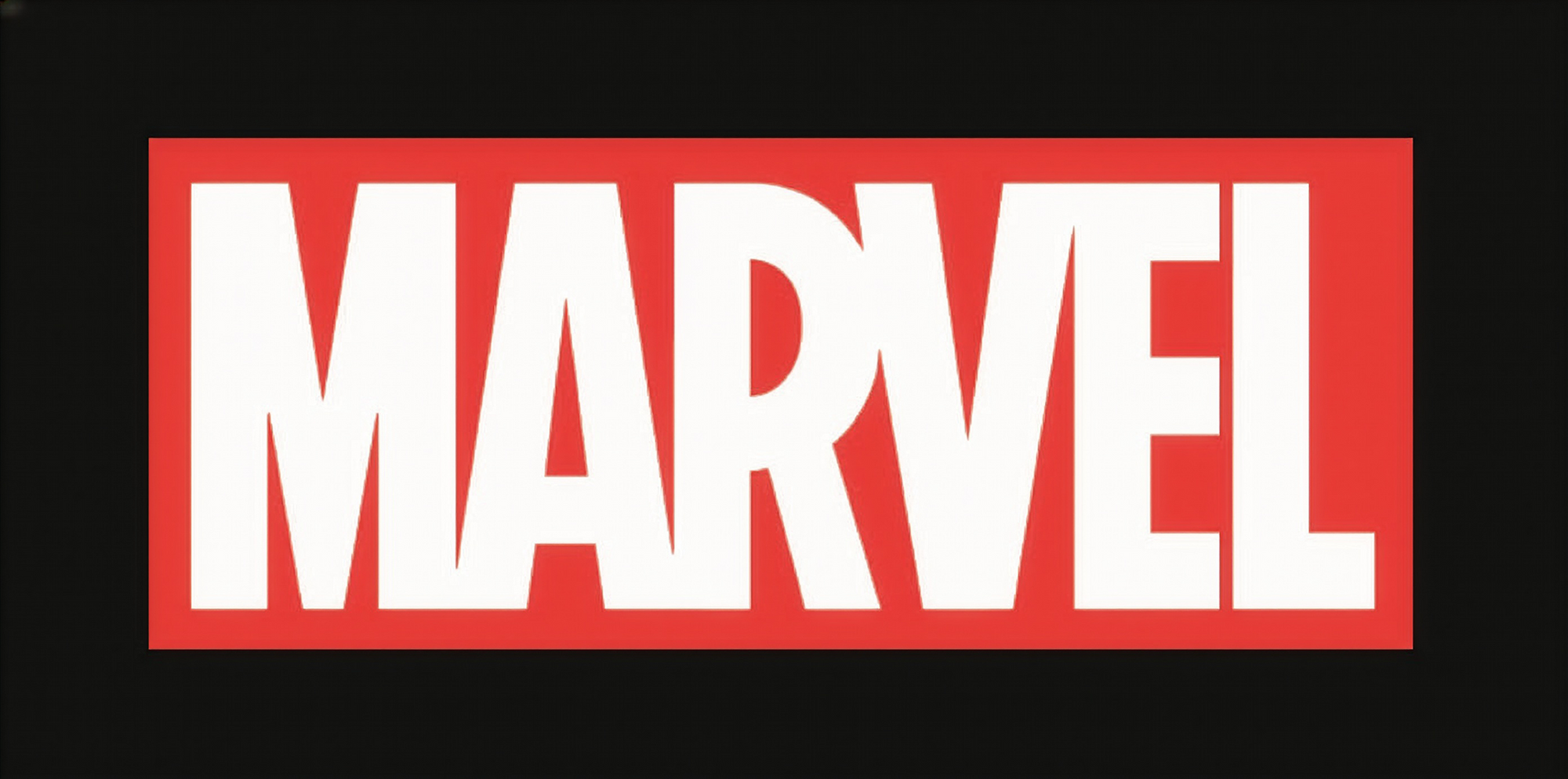 Rotes Marvel‑Logo mit weißen Buchstaben auf schwarzem Hintergrund, horizontal ausgerichtet.