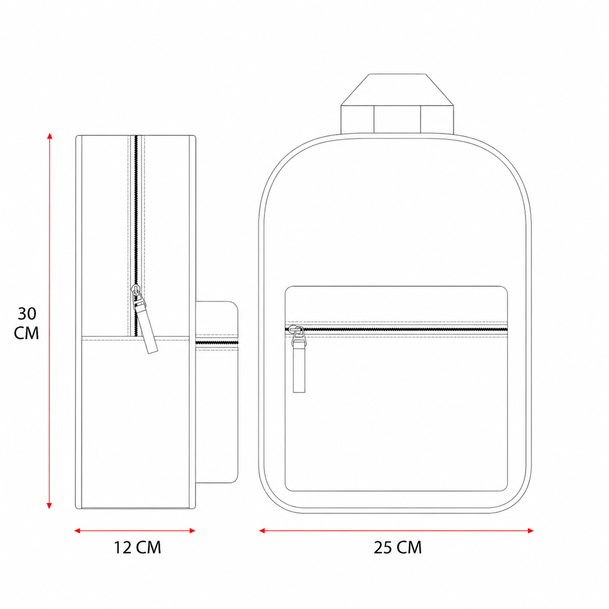 Maßzeichnung vom Disney Eiskönigin Elsa Rucksack für Kinder Blau Vorschule Kindergarten mit den Abmessungen 30 x 25 x 12 cm