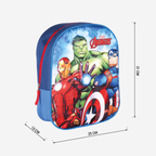 Produktgrafik des Avengers-Rucksacks mit Maßangaben: Höhe 31 cm, Breite 25 cm und Tiefe 10 cm.