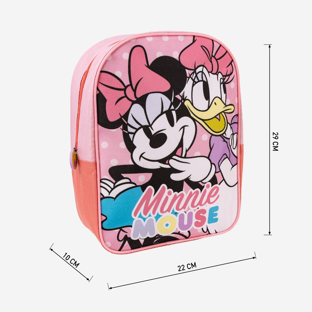 Produktgrafik des Minnie-Mouse-Rucksacks mit Maßangaben: Höhe 29 cm, Breite 22 cm und Tiefe 10 cm.
