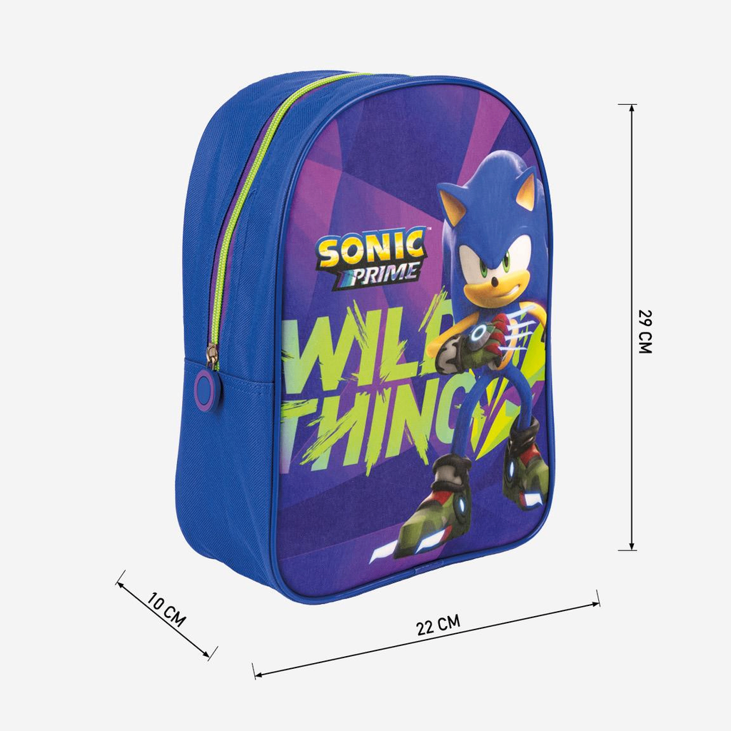 Produktgrafik des blauen Rucksacks mit Maßangaben zur Größe: Höhe 29 cm, Breite 22 cm und Tiefe 10 cm.