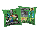 Freigestellte Ansicht der Vorder- und Rückseite des grünen Minecraft-Kissens auf weißem Hintergrund.