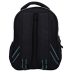 Ergonomische Rückenansicht des schwarzen Pokémon Rucksacks mit gepolsterten Schultergurten und Tragegriff.