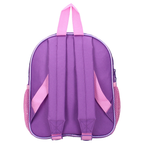 Rückansicht des lila Unicorn Academy Rucksacks mit verstellbaren Tragegurten und rosa Trageschlaufe.