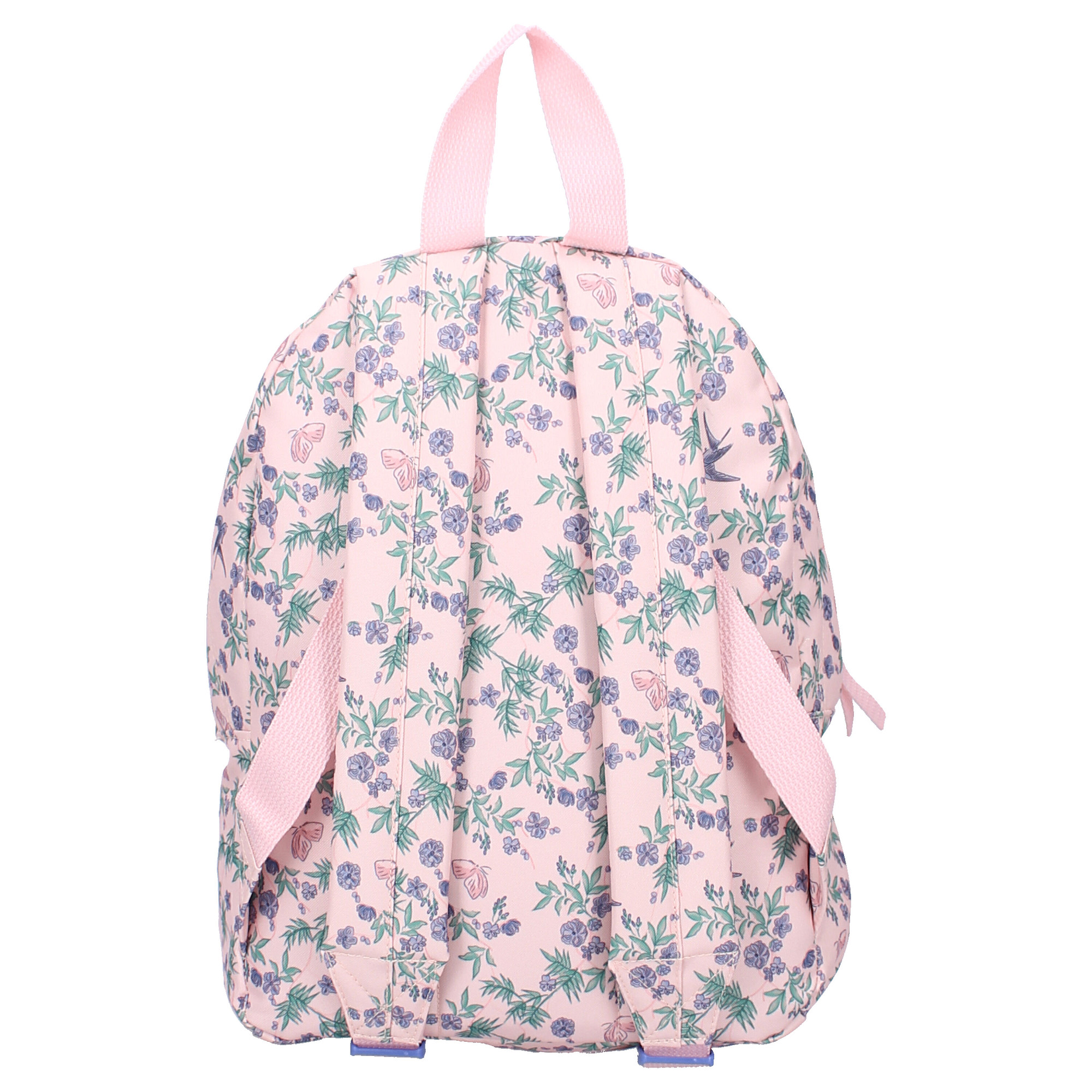 Rückansicht des rosa Winnie Puuh Rucksacks mit verstellbaren Schultergurten und rosa Trageschlaufe.