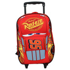 Frontale Ansicht des roten Cars 3D Trolley Rucksack Piston Cup Kinder-Trolleys Rot 38 cm mit dem bekannten Charakter-Gesicht.