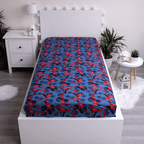 Spider-Man Spannbettlaken 90 x 200 + 25 cm 100% Baumwolle Blau auf einer Matratze gespannt.
