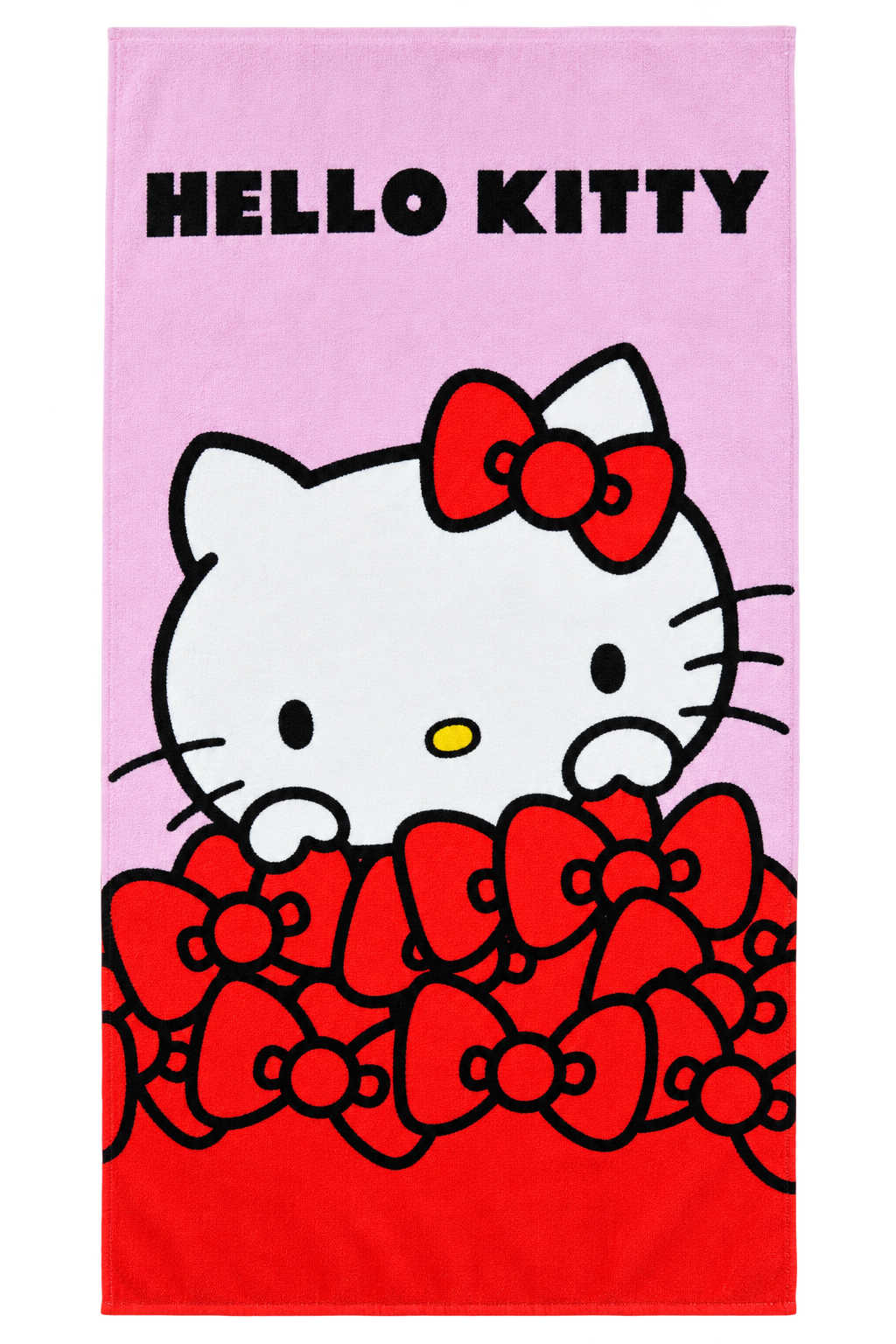 Freigestellte Produktansicht vom Hello Kitty Duschtuch Badetuch Strandtuch 90 x 170 cm / 100% Baumwolle