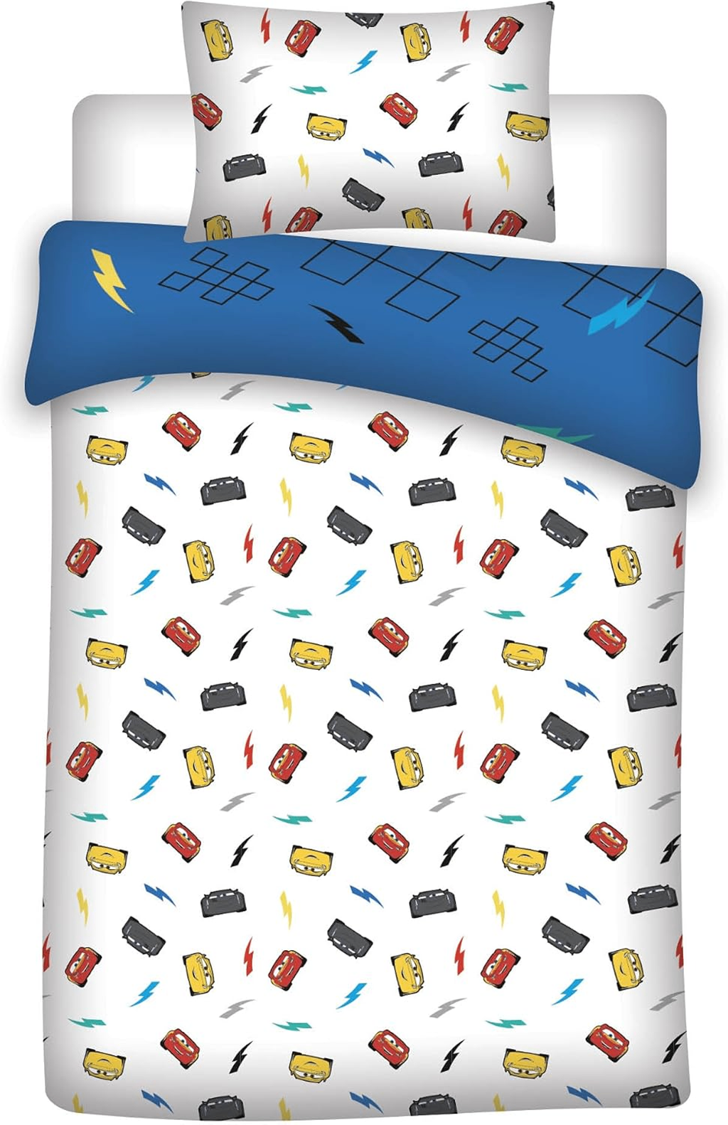Freigestellte Produktansicht von der Rückseite vom Cars Babybettwäsche Set Lightning McQueen 100x140 cm 100% Baumwolle