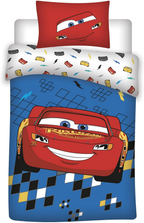 Freigestellte Produktansicht von der Vorderseite vom Cars Babybettwäsche Set Lightning McQueen 100x140 cm 100% Baumwolle