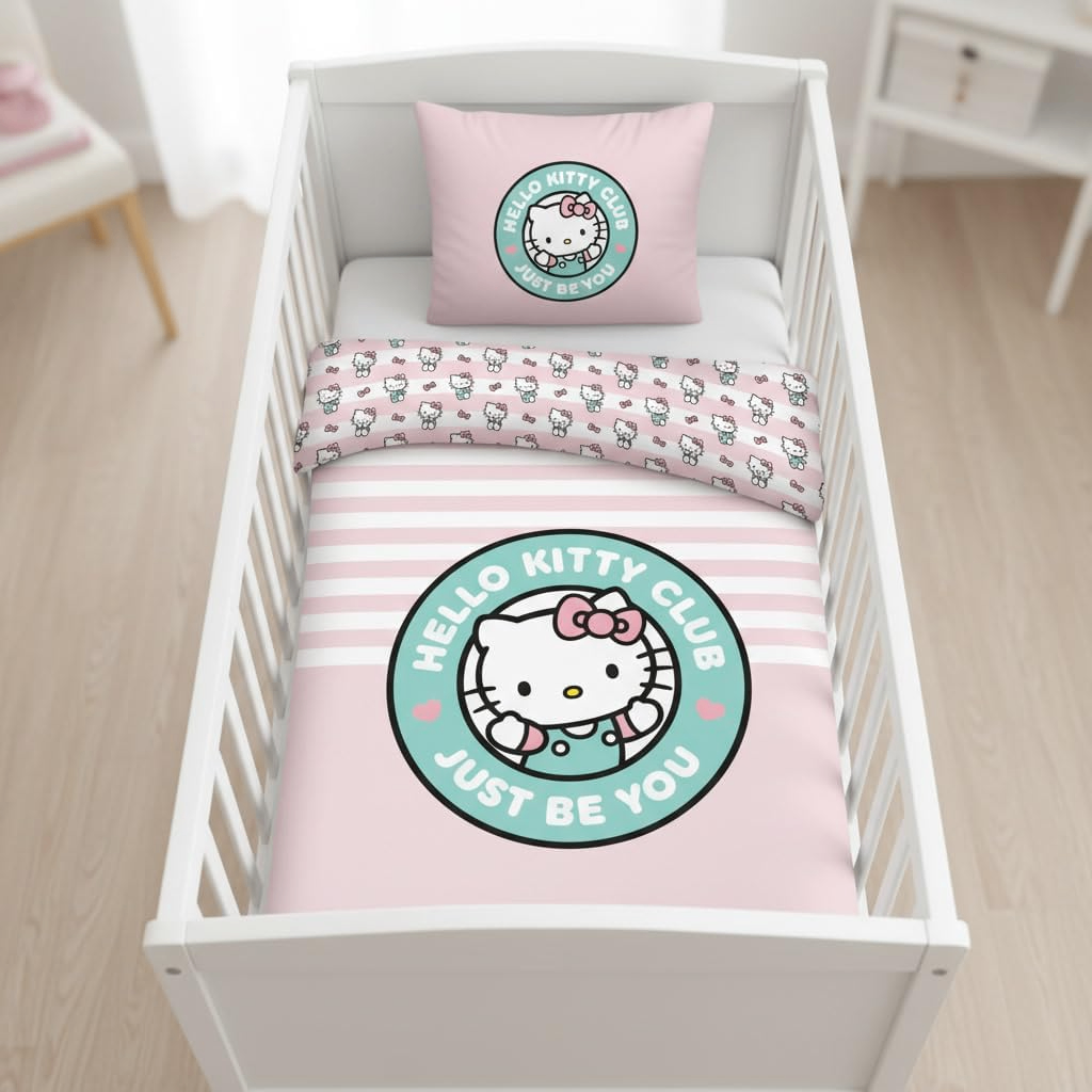 Ambiente Aufnahme vom Hello Kitty Babybettwäsche Set 100x140 + 40x60 cm 100% Baumwolle
