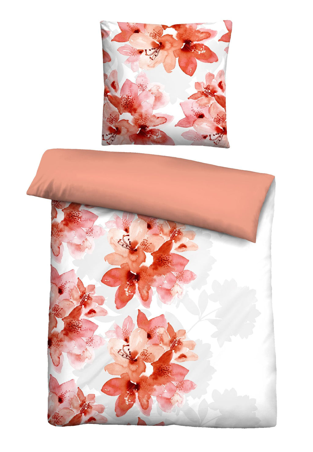 Freigestellte Produktansicht vom Polycotton-Biber-Bettwäsche Set Blume 135x200 + 80x80 cm 2-teilig