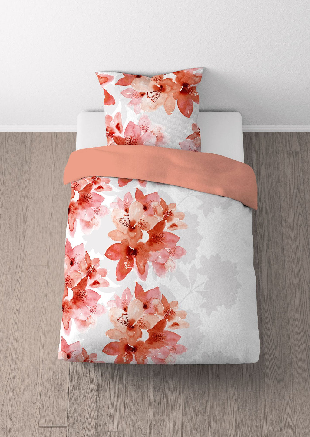 Ambiente Aufnahme vom Polycotton-Biber-Bettwäsche Set Blume 135x200 + 80x80 cm 2-teilig