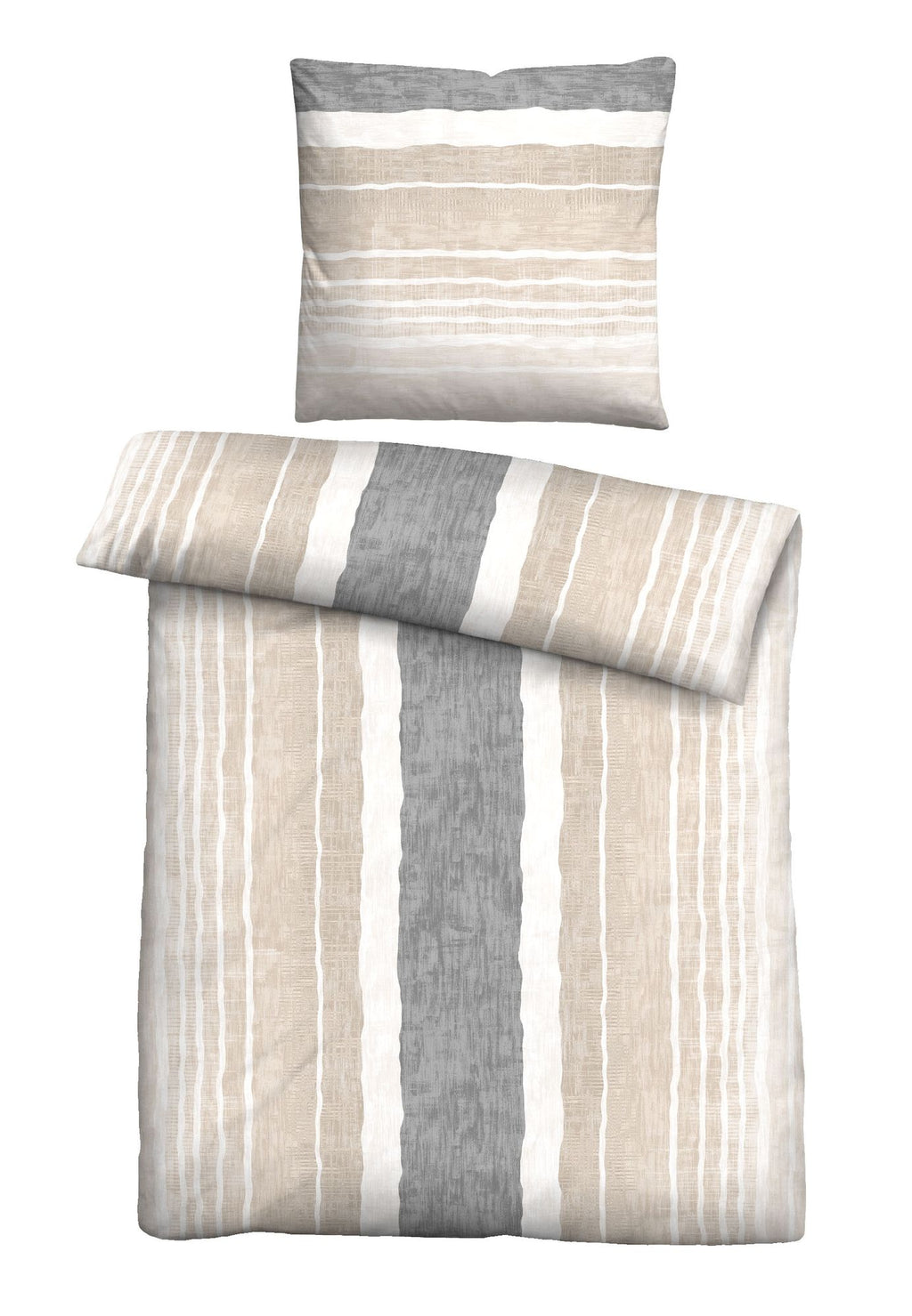 Freigestellte Produktansicht vom Polycotton-Biber-Bettwäsche Set Streifen 135x200 + 80x80 cm 2-teilig