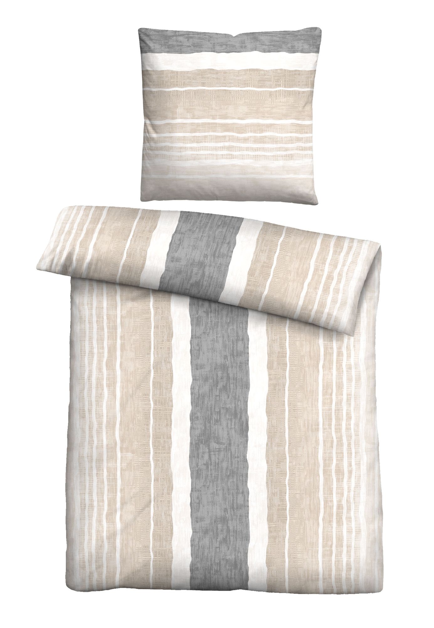 Freigestellte Produktansicht vom Polycotton-Biber-Bettwäsche Set Streifen 135x200 + 80x80 cm 2-teilig