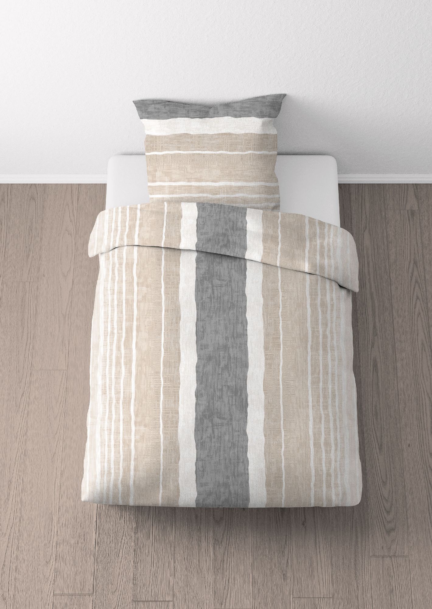 Ambiente Aufnahme vom Polycotton-Biber-Bettwäsche Set Streifen 135x200 + 80x80 cm 2-teilig