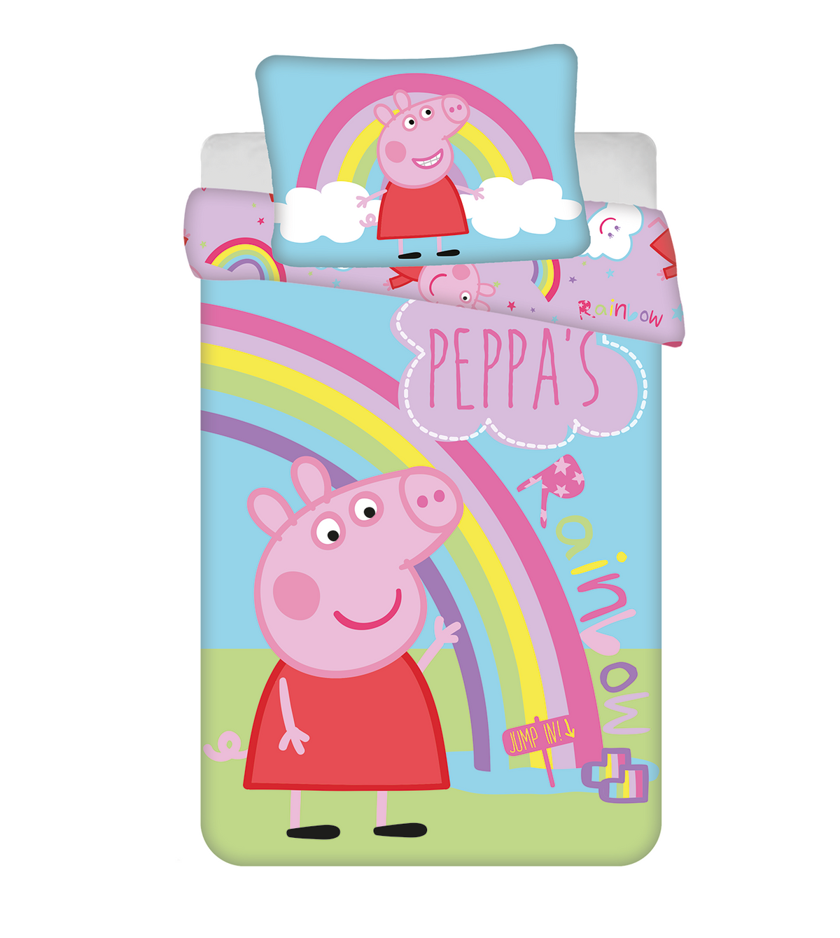 Freigestellte Produktansicht vom Babybettwäsche Set Peppa Pig Wutz 100x135 + 40x60 cm 100% Baumwolle
