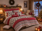 Ambiente Aufnahme vom Bettwäsche Set BREEZE 100% Baumwolle, 135 x 200 cm, 2-teilig in einem Bett. Warme und Weihnachtliche Atmosphäre.