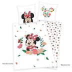 Freigestellte Vorderseite und Rückseite von der Disney's Minnie Mouse Flanell-Bettwäsche 135x200 + 80x80 cm Baumwolle