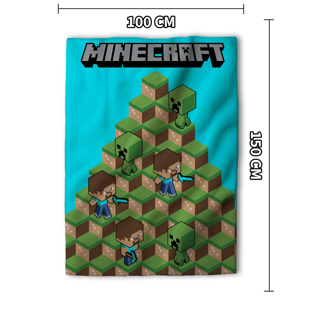 Abmessungen von der Minecraft Blocks Flauschdecke Kuscheldecke Fleecedecke 100 x 150 cm