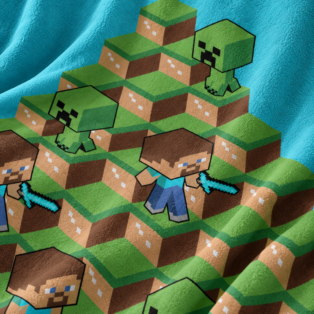 Nahaufnahme von der Minecraft Blocks Flauschdecke Kuscheldecke Fleecedecke 100 x 150 cm
