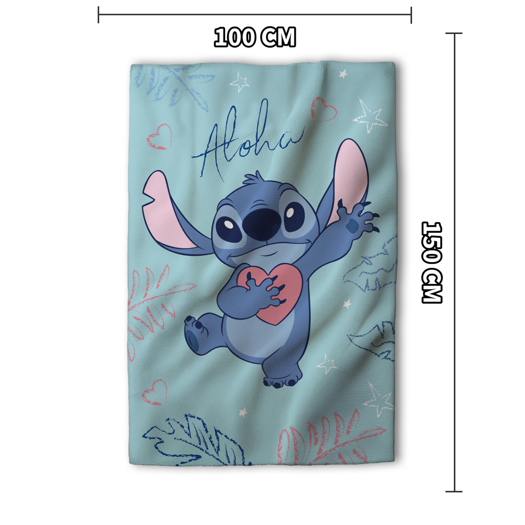Abmessungen von der Lilo und Stitch Aloha Flauschdecke Kuscheldecke Fleecedecke 100x150cm