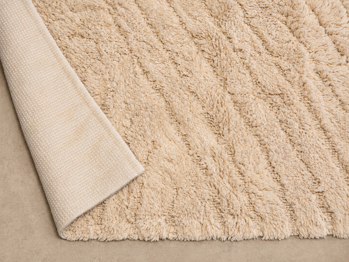 Umgeschlagene Badematte Badteppich Duschvorleger 60 x 100 cm Rechteckig Welle Beige