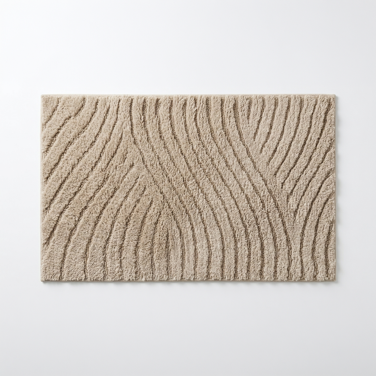Freigestellte Produktansicht von der Badematte Badteppich Duschvorleger 60 x 100 cm Rechteckig Welle Beige
