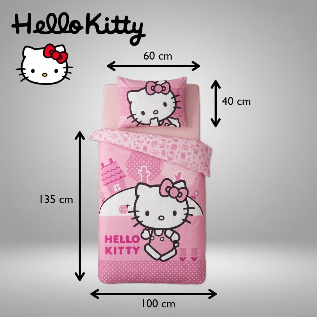 Hello Kitty Baby Bettwäsche Set 100x135 cm + 40x60 cm 100% Baumwolle mit den Abmessungen an Kissen- und Bettbezug