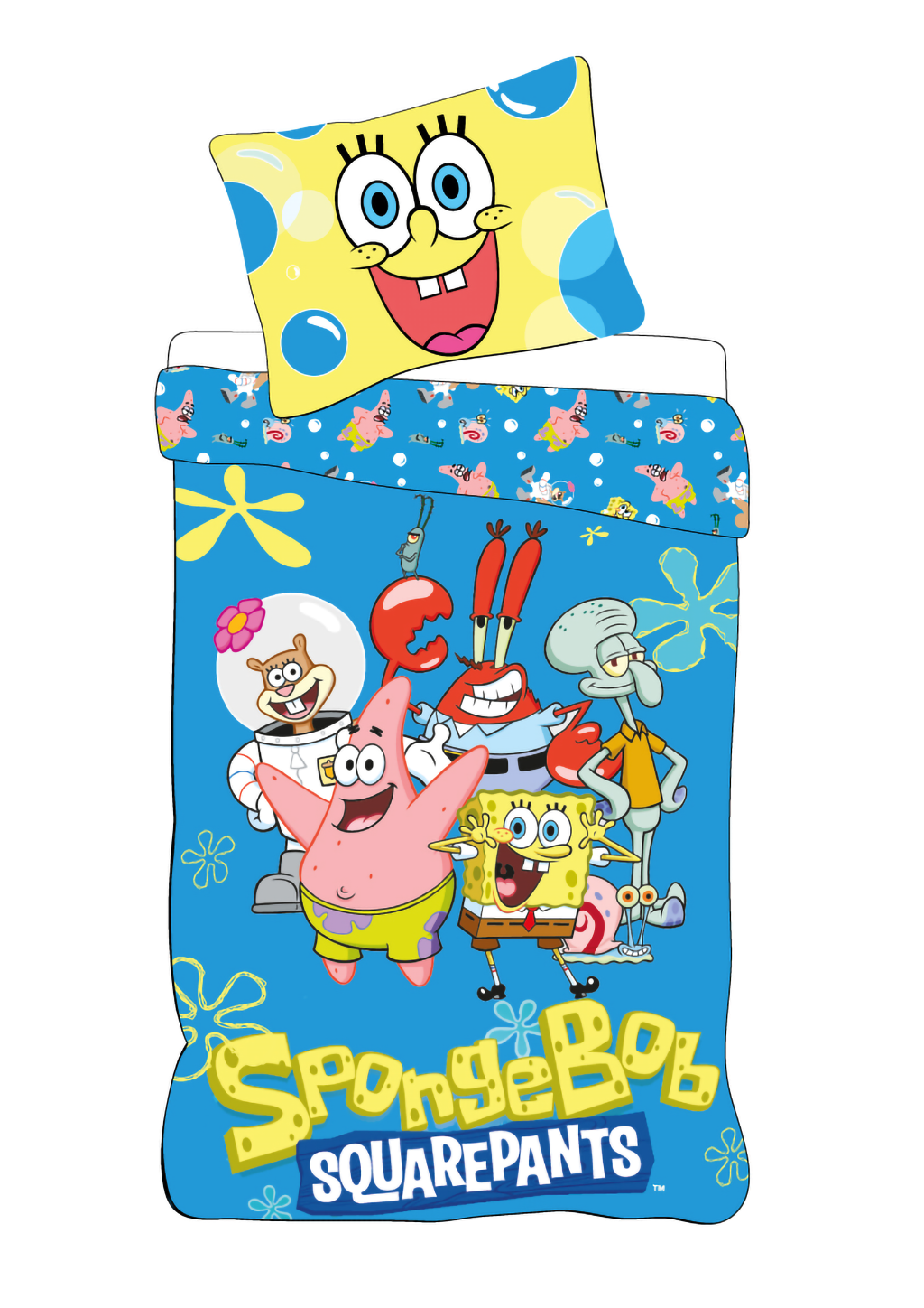 Freigestellte Produktansicht vom SpongeBob Baby Bettwäsche Set 100x135 cm + 40x60 cm 100% Baumwolle