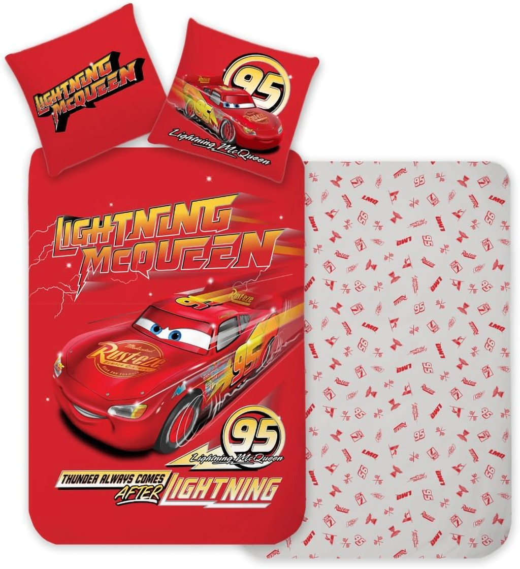 Freigestellte Produktansicht vom Cars Lightning McQueen Baby Bettwäsche Set 100 x 135 cm 100% Baumwolle