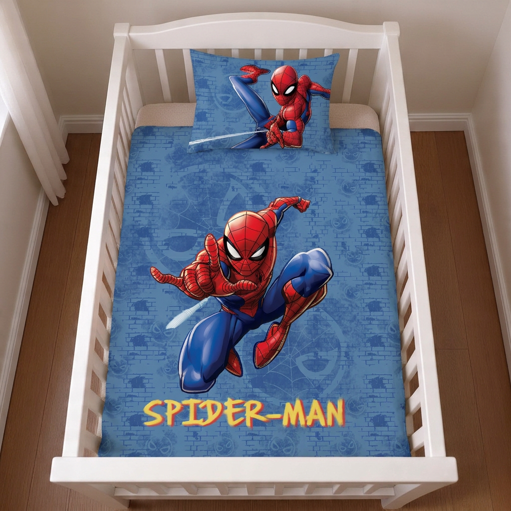 Ambiente Aufnahme vom Spider-Man Baby Bettwäsche Set 100x135 cm + 40x60 cm 100% Baumwolle