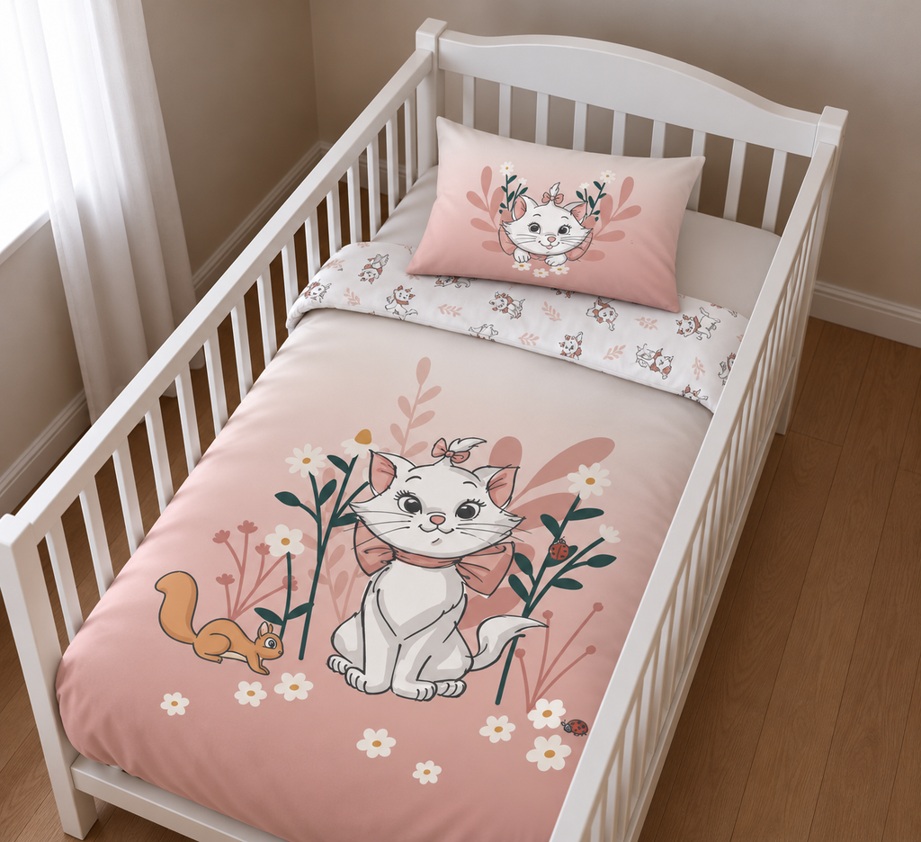 Ambiente Aufnahme vom Disney Aristocats Baby Bettwäsche Set 100x135 cm + 40x60 cm Baumwolle in einem Bett