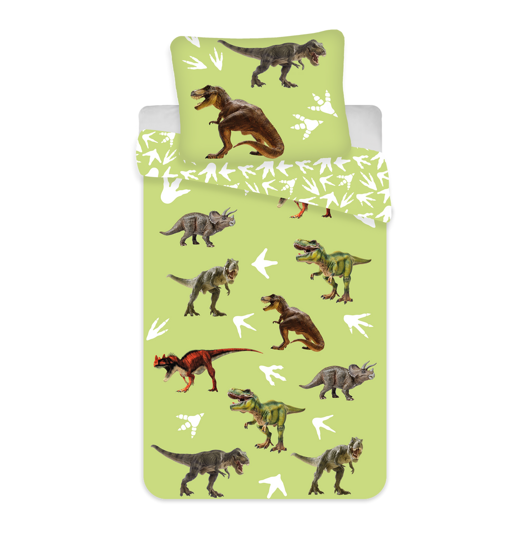 Freigestellte Produktansicht vom Dinosaurier Baby Bettwäsche Set 100x135 cm + 40x60 cm 100% Baumwolle