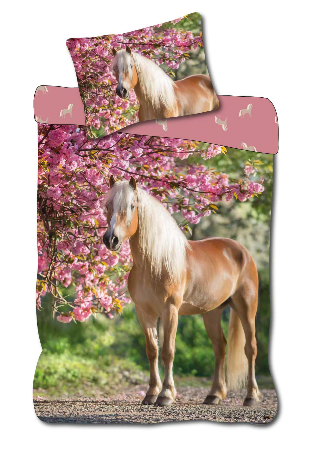 Freigestellte Produktansicht vom Pferd Cherry Blossom Baby Bettwäsche Set 100 x 135 cm 100% Baumwolle