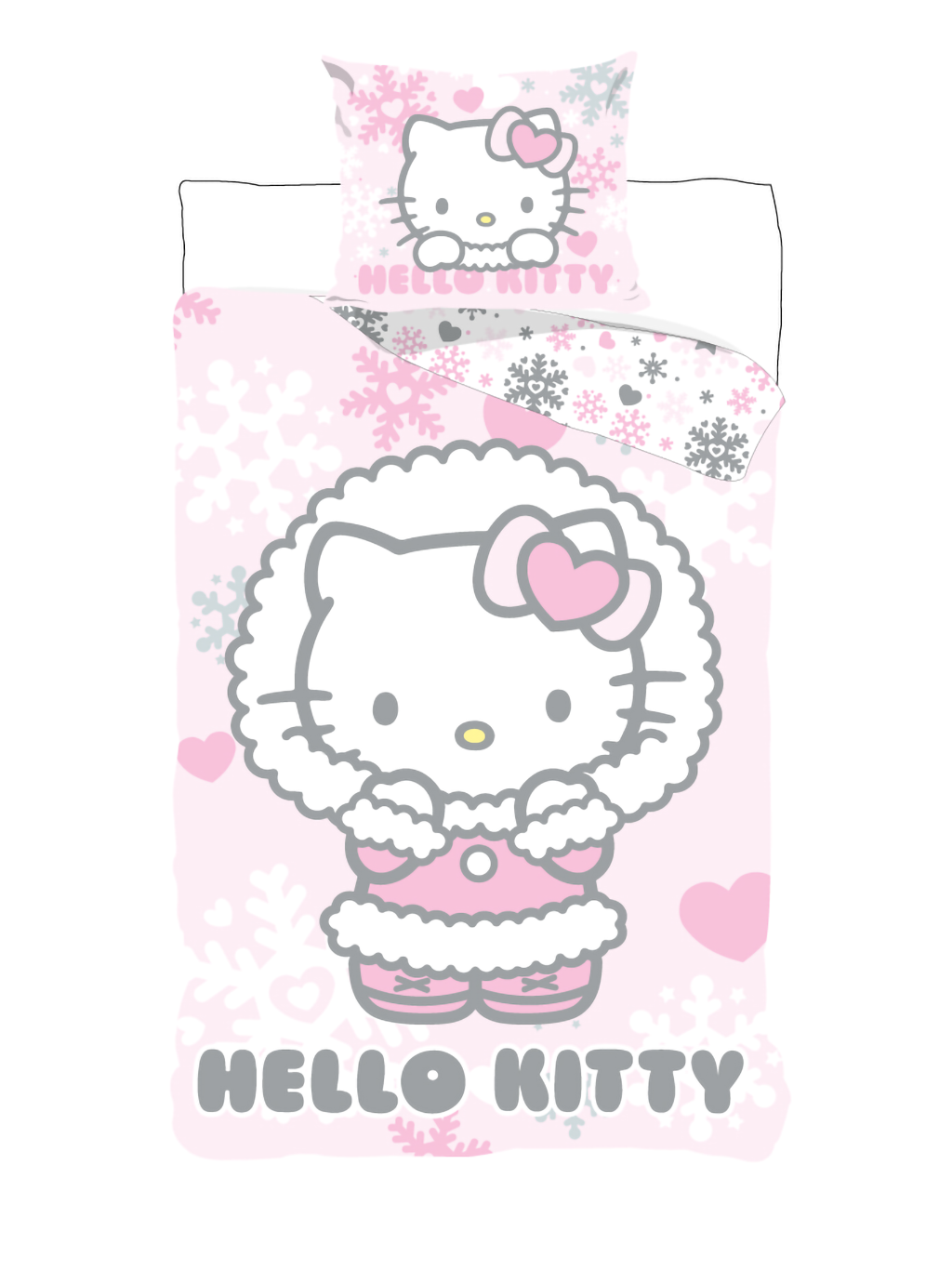 Freigestellte Produktansicht vom Hello Kitty Winter Bettwäsche Set 2tlg 135x200 cm 100% Baumwolle